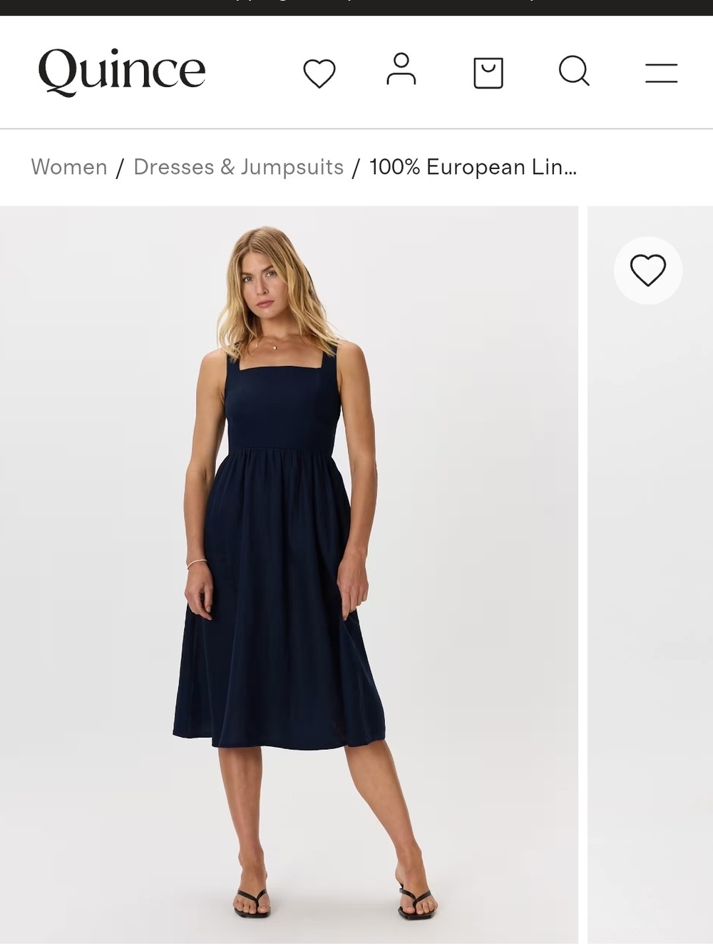 Quince 100% European Linen Fit & Flare Midi Dress Deep Navy Medium